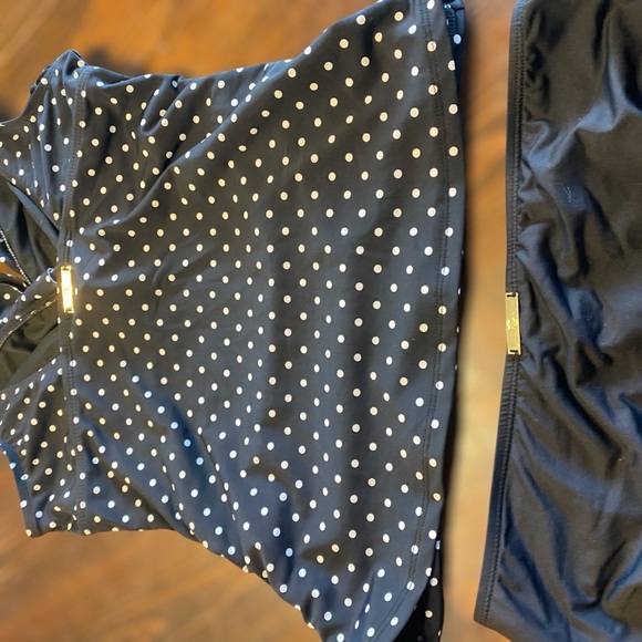 Ralph Lauren Black White Polka Dot Ruffle Tankini SLIMMING Top&black bottom-SZ-8 - Picture 8 of 12